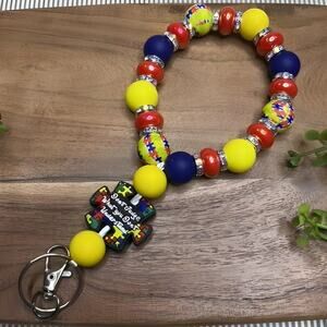 Autism Awareness Beaded Wristlet Keychain: Puzzle Piece Charm, Sensory-Friendly